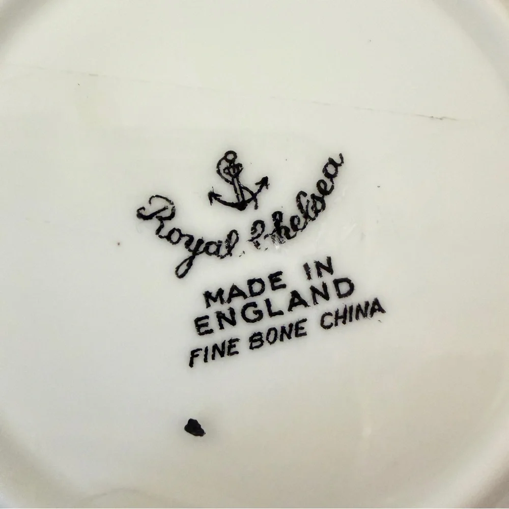 Vintage Royal Chelsea England Demitasse Fine Bone China Tea Cup Saucer‎ Silver